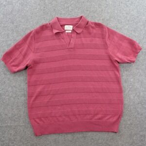 Far Afield Polo Shirt Mens Extra Large 4 Pink Knit Striped Short Sleeve Organic